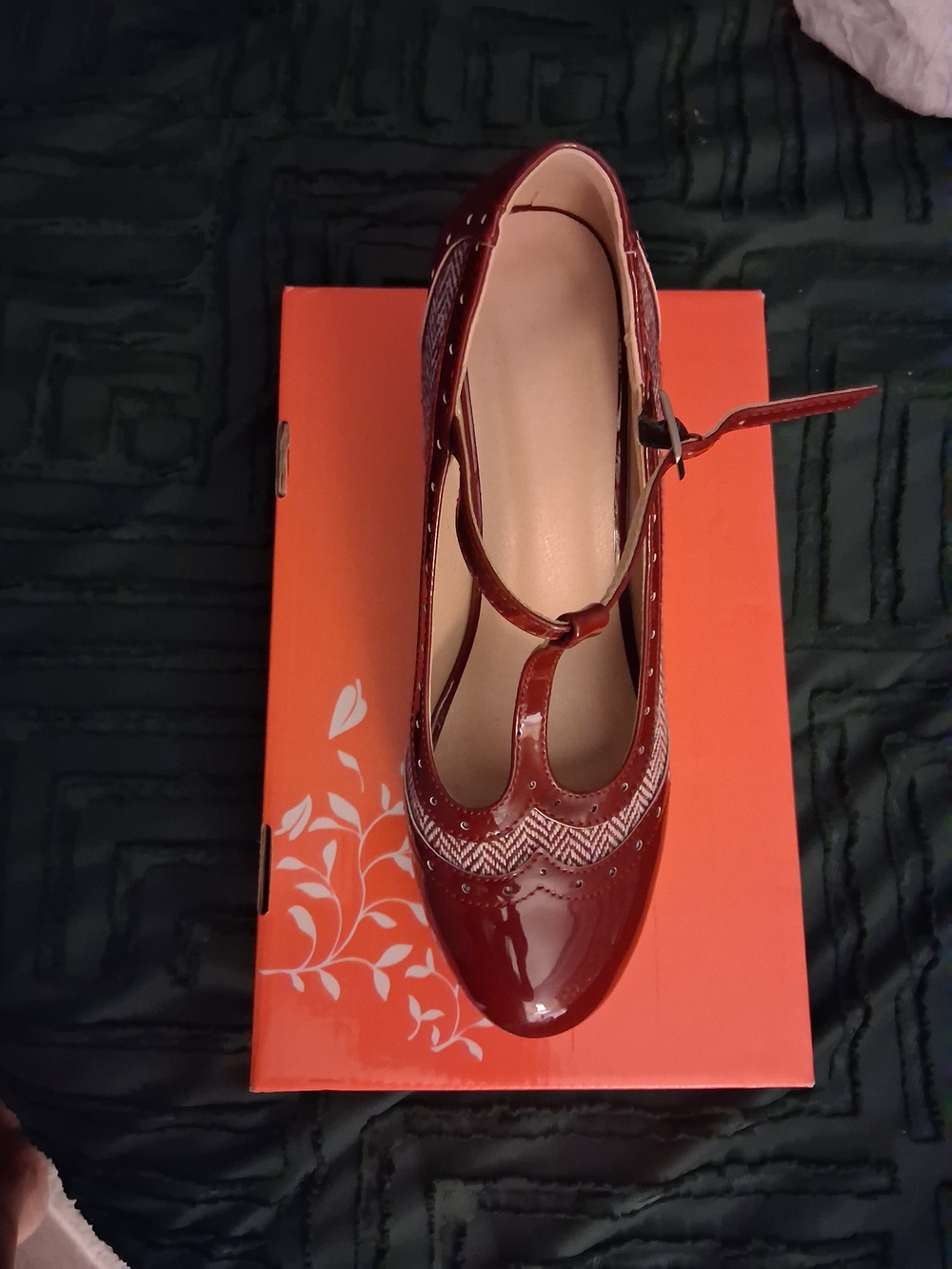 Women's Burgundy Patent T-Strap Mary Jane Shoe